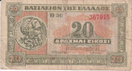 BILLETE DE GRECIA DE 20 DRACMAS DEL AÑO 1940 (BANKNOTE) - Grèce