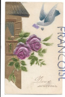 Colombe Apporte Une Lettre, Maison Dorée, Roses :" Doux Souvenir". Dorée, Gaufrée - Souvenir De...