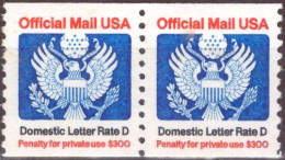 Stati Uniti Servizi 1985 UnN°107 Pair Domestic Letter Rate D  MNH/** - Roulettes