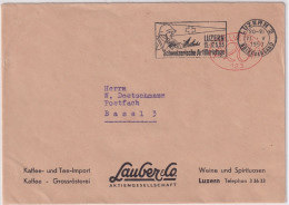 20 Rp. Freistempel Auf Firmenbrief Kaffee- Und Tee-Import Lauber & Co LUZERN Flagge Schweizer Artillerietage 1953 - Affrancature Meccaniche