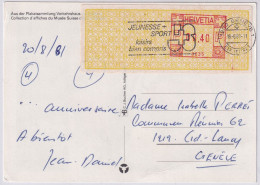 40 Rp Freistempel Auf FIAT Werbekarte  - Gestempelt Flagge Jeunesse + Sport Genève 1 - Postage Meters