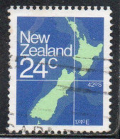 NEW ZEALAND NUOVA ZELANDA 1977 1982 MAP 24c USED USATO OBLITERE' - Gebruikt