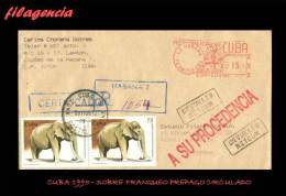 CUBA. ENTEROS POSTALES. SOBRE FRANQUEO MECÁNICO 1995. SOBRE CIRCULADO HABANA-SEVILLA-HABANA - Storia Postale