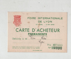 Foire Internationale De Lyon Carte D'acheteur Permanente Pion Lyon 1946 - Non Classificati