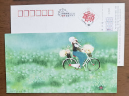 Little Girl Bicycle Cycling,bike,China 2007 Henan Post New Year Greeting Postal Stationery Card - Vélo