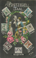 Cpa Timbres Sur Carte Postale - Pays Bas Holland - Postzegel Taal - Briefmarken (Abbildungen)