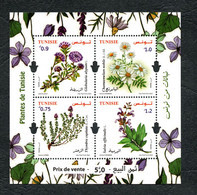 2022- Tunisia - Plants Of Tunisia : Globular - Thyme- Chamomile- Sage - Perforated Minisheet MNH** - Medicinal Plants