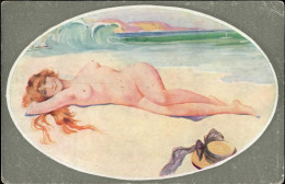 Künstler-Karte Frau Posierend Am Strand Liegend Erotik Le Nu Moderne Sign. S. Meunier 1920 I-II (Ecken Abgestossen, Ecke - Unclassified