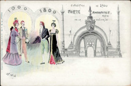 Künstler-Karte Paare Epochen Hutmode 1900 1800 Porte Monumental Race De La Concorde Exposition Sign. Jack Abeillé I-II ( - Non Classificati