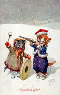 Thiele, Arthur Neujahr Katzen Vermenschlicht Musizierend Im Schnee 1913 I-II (Randstauchungen) Bonne Annee Chat - Thiele, Arthur