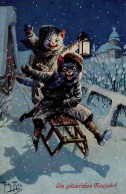 Thiele, Arthur Neujahr Katzen Vermenschlicht Schlitten Winter I- Bonne Annee Chat - Thiele, Arthur