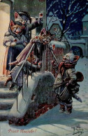 Thiele, Arthur Prosit Neujahr Katzen Vermenschlicht Schnee 1914 I-II (Randmangel, Ecken Abgestossen, RS Fleckig) Bonne A - Thiele, Arthur