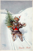 Thiele, Arthur Weihnachten Katzen Vermenschlicht Schlitten Tanne Winter Schnee 1918 I-II (Randmangel) Noel Chat - Thiele, Arthur