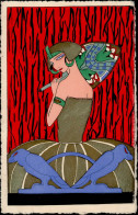 Handgemalt Art Deco Frau I-II (keine AK-Einteilung) Peint à La Main - Sin Clasificación