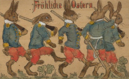 Holz-Karte Ostern Osterhase Vermenschlicht Jagd Handbemalt I-II (Stauchung) Carte En Bois Paques Chasse - Ohne Zuordnung