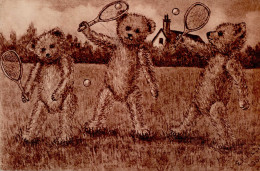 Teddybär Beim Tennis Spielen Künstlerkarte Signiert I- - Spielzeug & Spiele