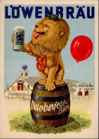 Werbung Löwenbräu Oktoberfest Bier Löwe Vermenschlicht I-II (Ecke Gestaucht) Publicite Bière - Publicidad