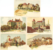 Schokolade Peter Und Kohler Chateau-Serie Lot Mit 5 Künstlerkarten I-II - Bierbeek