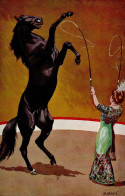 Zirkus Pferd Kunststück Frau Sign. O. Merté Künstlerkarte I-II (Stauchung, Randabschürfung) - Zirkus