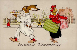 Ostern Frohes Osterfest Hahn Und Hase Vermenschlicht I-II Paques - Ostern