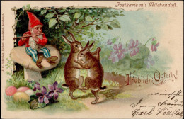 Ostern Hasen Vermenschlicht Tanzend Zwerg Musizierend 1902 I-II (RS Fleckig) Paques Lutin - Pâques