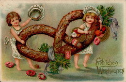 Weihnachten Kinder Brezel Prägedruck 1905 II (Bugspuren, RS Fleckig) - Altri & Non Classificati