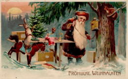 Weihnachtsmann Am Wald-Telefon Präge-AK I-II Pere Noel - Other & Unclassified