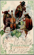 Pfingsten Maikäfer Vermenschlicht Musizierend Fröhliche Pfingsten Rahmen Prägedruck 1906 I-II (Randmangel) Hanneton - Pfingsten