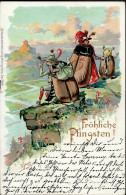 Pfingsten Maikäfer Vermenschlicht Wandern Fröhliche Pfingsten Prägedruck 1900 I- Hanneton - Pentecostés