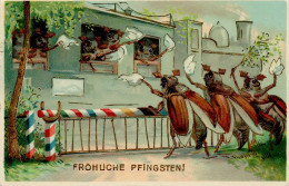 Pfingsten Eisenbahn Maikäfer Vermenschlicht Fröhliche Pfingsten Prägedruck I- Chemin De Fer Hanneton - Pentecost