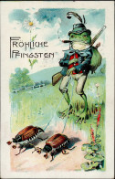 Frosch Vermenschlicht Mit Hut Und Gewehr Pfingsten Pfingstkäfer Jagd 1907 I-II (Ecken Abgestossen) Grenouille Chasse - Andere & Zonder Classificatie