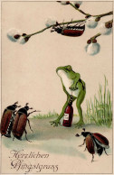 Frosch Vermenschlicht Pfingsten Pfingstkäfer Prägedruck 1913 I-II (Ecke Gestaucht) Grenouille - Andere & Zonder Classificatie