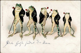 Frosch Vermenschlicht Mit Gehstock Sakko Pfeiffe Rauchend 1898 I-II (Ecke Gestaucht, VS/RS Fleckig) Grenouille - Altri & Non Classificati