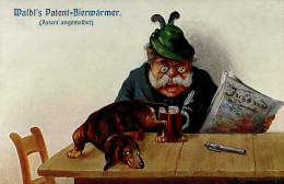 Dackel Künstlerkarte Sign. M. Kuglmayr Waldl`s Patent Bierwärmer I- - Hunde