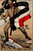 WK I Schwarz-Weiss-Rot Soldat Tricolore Künstlerkarte 1914 II (Eckbug, Ecke Gestaucht) - Guerre 1914-18