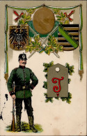 Regiment Dresden Ers.-Abtlg. Telegr.-Batl. Nr 7 Prägekarte II (fleckig, Kl. Eckbug) - Regimientos