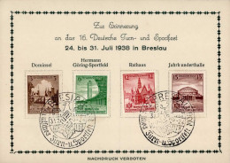 NS-GEDENKBLATT WK II - DEUTSCHES TURNFEST BRESLAU 1938 Mit So-Marken Und S-o I - Weltkrieg 1939-45