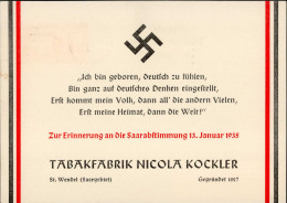 WK II Saarabstimmung 1935 Werbekarte Tabakfabrik Kockler, Nicola I-II - Weltkrieg 1939-45