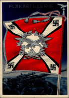 WK II Fahnen Und Standarten Karte Flakartillerie Sign. Gottfried Klein Wehrmacht I-II (VS/RS Fleckig, Mittelstauchung ) - Guerra 1939-45
