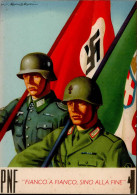 Propaganda WK II - ITALIEN DEUTSCH-ITALIENISCHE WAFFENBRÜDER PNF FIANCO SINO ALLA FINE Sign. Künstlerkarte I-II - Oorlog 1939-45