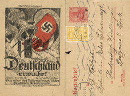 Propaganda WK II Ganzsache Klapp-AK Deutschland Erwache. Sturmlied Der NSDAP 1923 II (Gebrauchsspuren) - Guerra 1939-45
