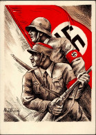 Propaganda WK II Kämpfer Mit Standarte Künstlerkarte I-II - Guerra 1939-45