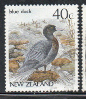 NEW ZEALAND NUOVA ZELANDA 1985 1989 1987 NATIVE BIRDS BLUE DUCK 40c USED USATO OBLITERE' - Usados