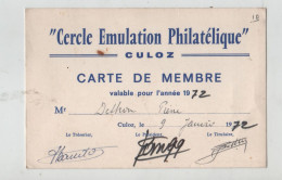 Cercle Emulation Philatélique Culoz Dethon 1972 - Mitgliedskarten