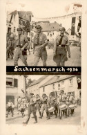 REICHSPARTEITAG NÜRNBERG WK II - Seltene Foto-Ak SACHSENMARSCH 1936 S-o MARSCHPOST DRESDEN-HOF-NÜRNBERG 1936 Bildseitig  - Guerra 1939-45