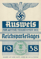 Reichsparteitag WK II Nürnberg (8500) 1938 Ausweis Für Aktive Teilnehmer Reichsarbeitsdienst I-II (Mittelfaltung) - Guerra 1939-45