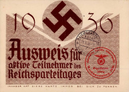 Reichsparteitag WK II Nürnberg (8500) Ausweis Für Aktive Teilnehmer 1936 I-II (Mittelknick) - Guerre 1939-45