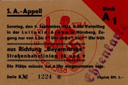Reichsparteitag WK II Nürnberg (8500) Ehrenkarte Für Den S.A. Appell 9.September 1934 (12 Cm X 7,5 Cm) I-II - Guerra 1939-45