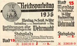 Reichsparteitag WK II Nürnberg (8500) Eintrittskarte  Vorführungen Aller Waffengattungen Der Wehrmacht 14.Sep. 1936  (14 - Guerra 1939-45