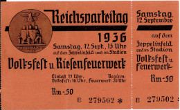 Reichsparteitag WK II Nürnberg (8500) Eintrittskarte Für Das Volksfest Und Riesenfeuerwerk 12.Sep. 1936 Nicht Entwertet  - War 1939-45